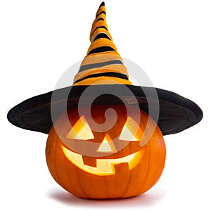 Halloween pumpkin with witches hat