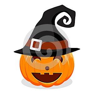 Halloween pumpkin with witches hat isolated on white background. vector