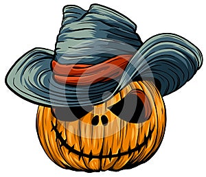 Halloween pumpkin in witches hat vector illustration