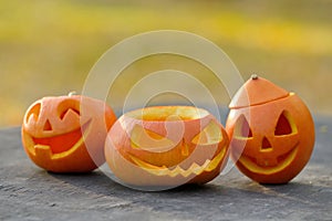 Halloween pumpkin on wooden planks