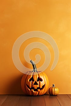 Halloween pumpkins, background with copy space. Generative AI
