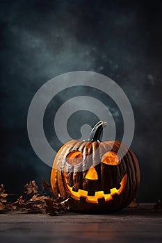Halloween pumpkins, background with copy space. Generative AI