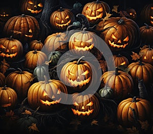 Halloween pumpkins background. Halloween background with pumpkins. Halloween background AI generated Generative AI