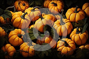 Halloween pumpkins background. Spooky autumn background with pumpkins. Generative AI Generative AI