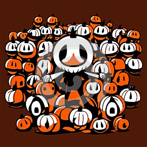 Halloween pumpkins background. Vector illustration in cartoon flat style. Generative AI