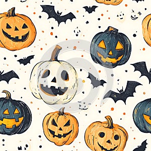 Halloween Pumpkins and Bats Pattern