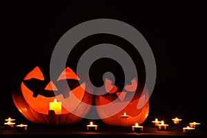 Halloween pumpkins with candles