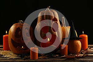 Halloween pumpkins with candles