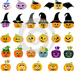 Halloween pumpkins cartoons in orange, green and black