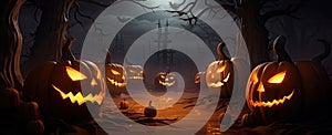Halloween pumpkins and dark castle, Haunted house, Pumpkins and bats