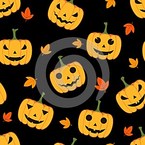 Halloween Pumpkins and Fall Leaves Pattern