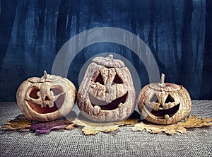 Halloween pumpkins in the forest