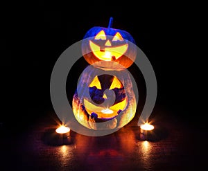 Halloween pumpkins glowing inside