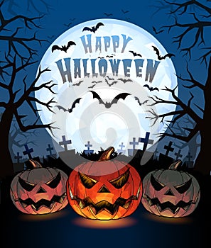 Halloween pumpkins jack lantern and darkness graveyard on full m