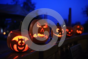 Halloween pumpkins at night