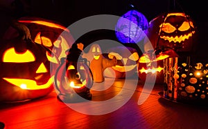 Halloween pumpkins at night dark scenery