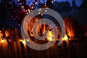 Halloween pumpkins at night