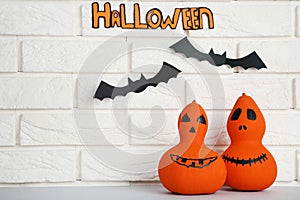 Halloween pumpkins with paper bats
