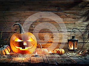 Halloween Pumpkins In Rustic Background