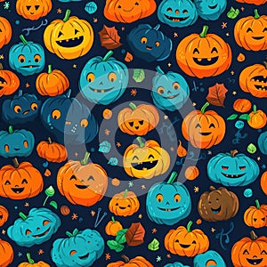 Halloween pumpkins seamless pattern background