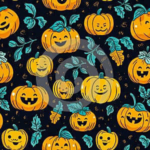 Halloween pumpkins seamless pattern background