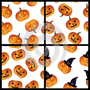 Halloween pumpkins seamless pattern set