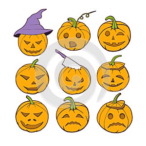 Halloween pumpkins set