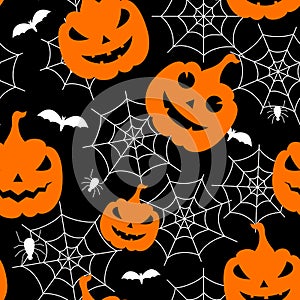 Halloween pumpkins and spider webs pattern