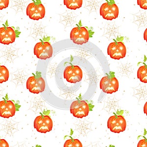 Halloween pumpkins with spider webs seamless vector print