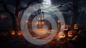 Halloween pumpkins under the moonlight