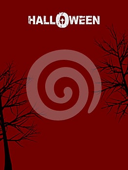 Halloween red poster copy space with trees and decorative text