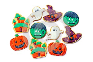 Halloween royal icing cookies or sugar cookies isolated on white background