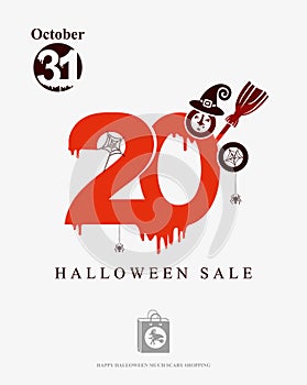 Halloween Sale 20 discounts. Red blood drawn figures 20%.