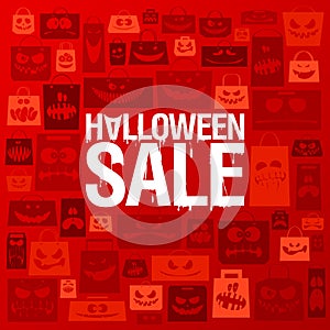 Halloween sale banner against scary paper bags.