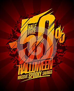 Halloween sale banner design mockup, massive spooky savings