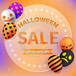 Halloween sale banner with halloween balloons
