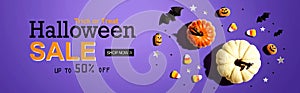 Halloween sale banner with Halloween decorations