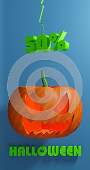 Halloween sale banner. Modern minimal design for Sales, up to 50 percent off sale, 3d work and 3d image