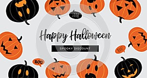 Halloween Sale banner. Website spooky header or banner with Halloween pumpkins. Great for banner, voucher, offer, coupon