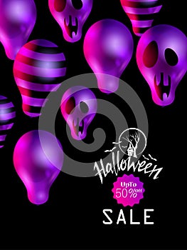 Halloween Sale concept with Halloween Ghost Balloons.Scary air balloons and `SALE` Text.