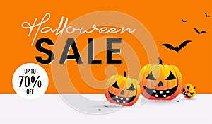 Halloween sale message with yellow pumpkins banner