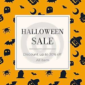Halloween Sale Promotion Banner on orange back ground vector illustration.