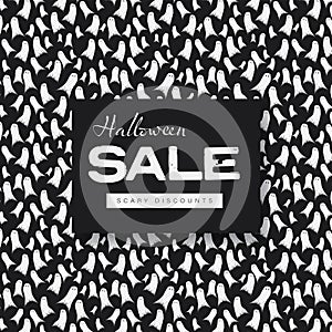 Halloween sale vector banner or poster template with ghosts pattern background. Special offers, discounts, deals