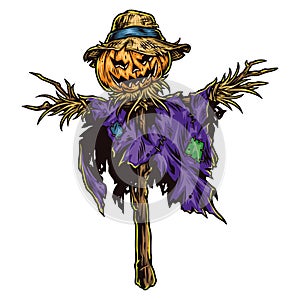 Halloween scarecrow with pumkin head