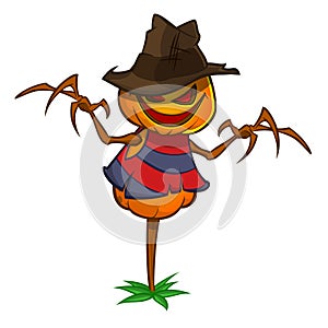 Halloween cartoon scarecrow pumpkin head. Halloween illustration