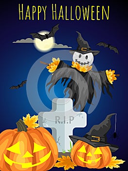 A halloween Scarecrows with Happy Halloween text