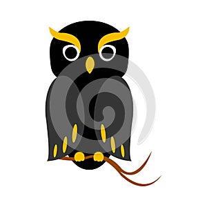 Halloween scary owl with dark black and yellow color shade. Halloween black owl design on a white background. Spooky design for