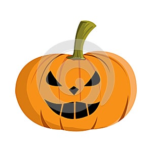 Halloween scary pumpkin design with a spooky mouth on a white background. Pumpkin lantern design for Halloween event with orange photo