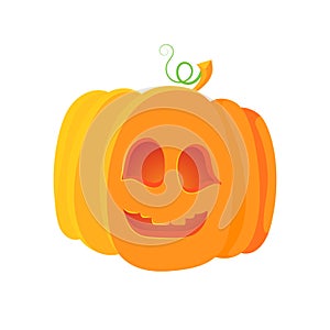 Halloween scary pumpkin with smile, happy face. Halloween pumpkin icon. Vector. Autumn symbol. Flat style design. Orange