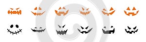 Halloween scary pumpkins cut. Vector icon set. Creepy pumpkin face collection